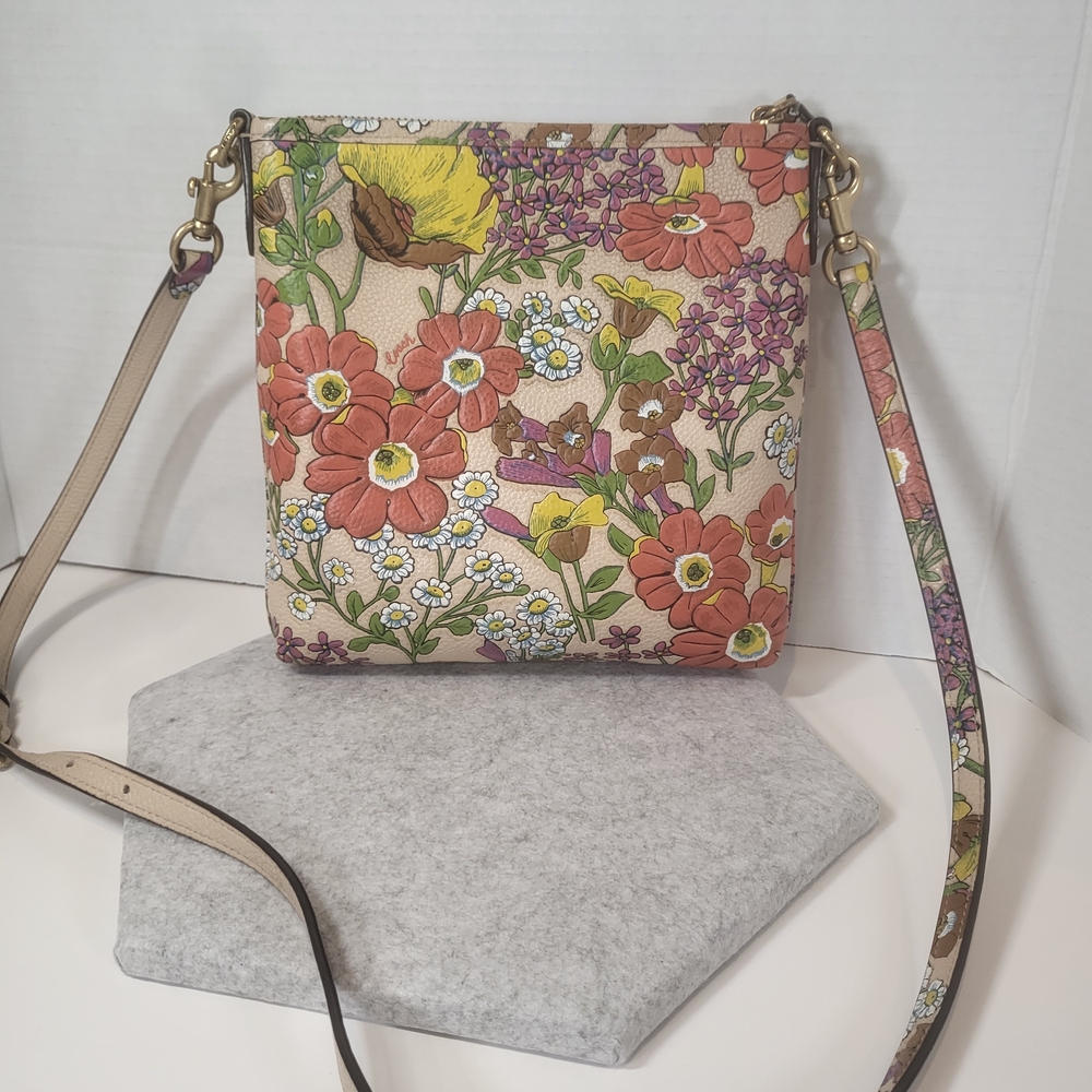 Coach Floral Leather Crossbody in Cream with Yellow, Pink & Green Accents - Picture 6 of 10